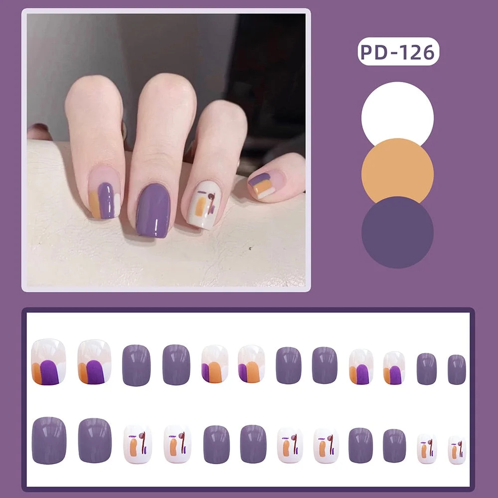 24pcs/box fake short nails with glue round head Finished Nails Manicure Patches Strawberry Patches press on nails with designs-Nail Inspo