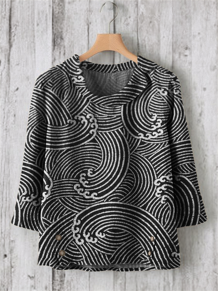 Sea Waves Japanese Lino Art Linen Blend Tunic wearshes