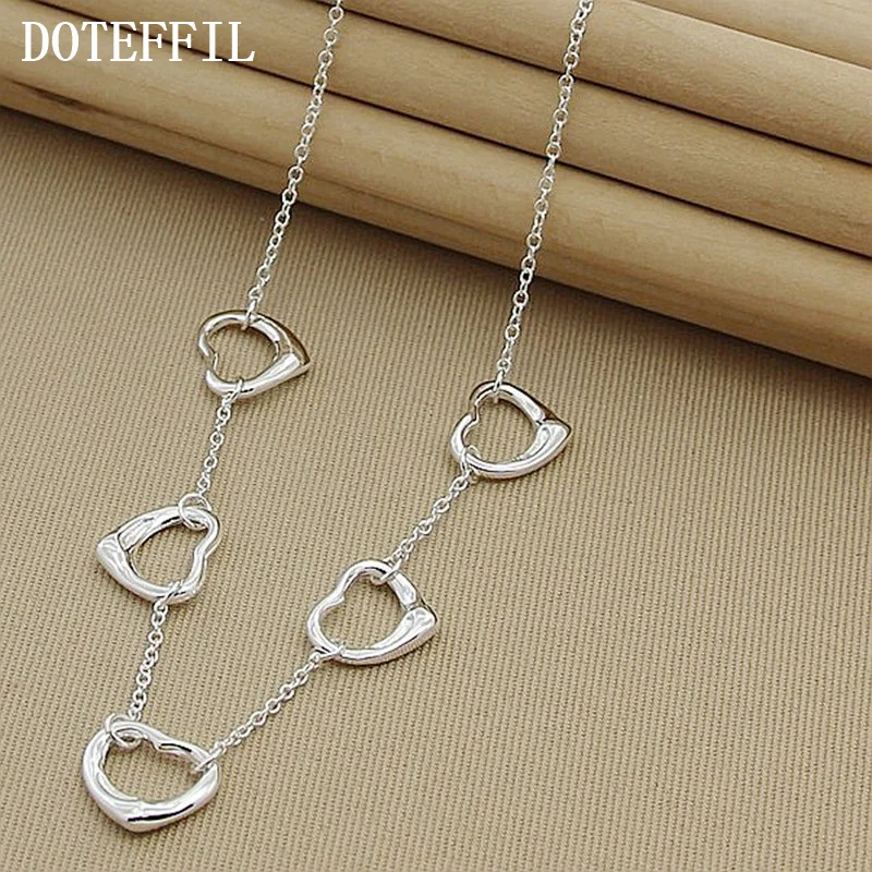 DOTEFFIL 925 Sterling Silver Five Heart Pendant Necklace For Women Jewelry