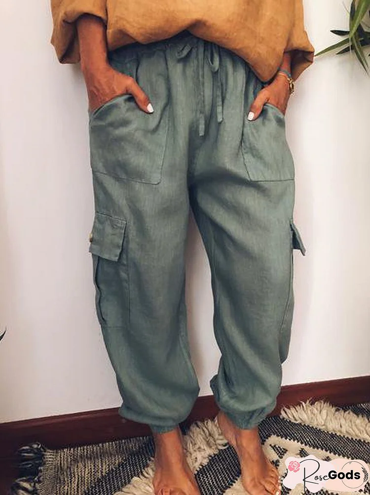 Casual Pockets Cotton-Blend Pants