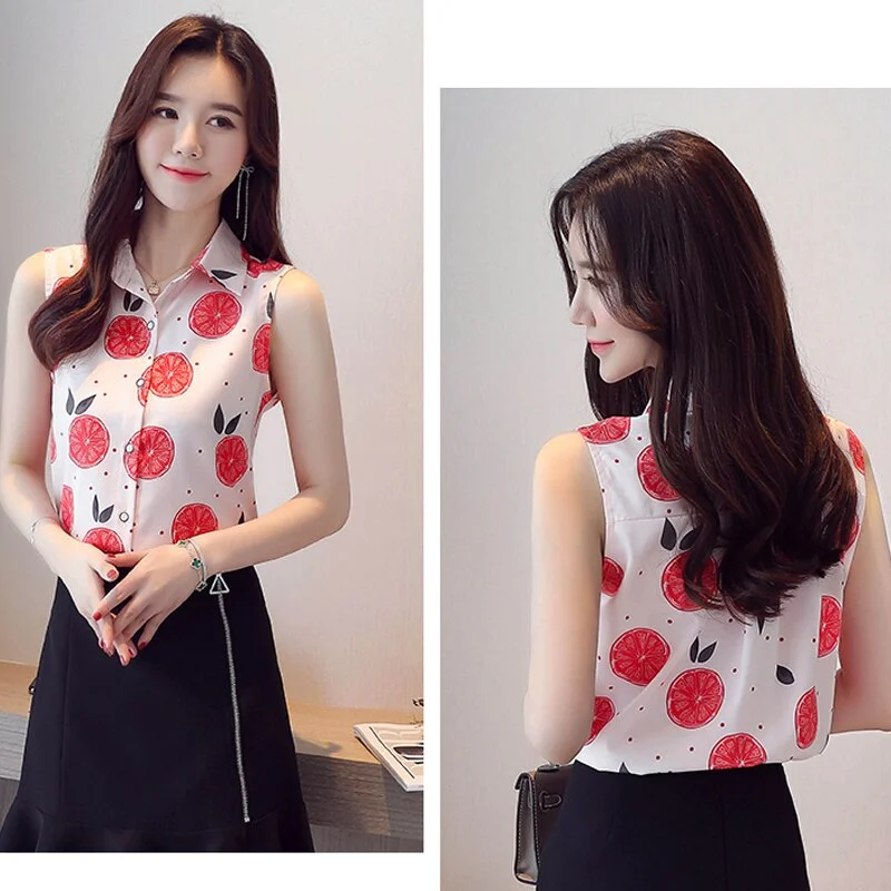 Casual Plus Size Cardigan Women's Shirt Spring New Summer Sleeveless Chiffon Shirt for Women Printed Ladies Tops Clothes 9456 50