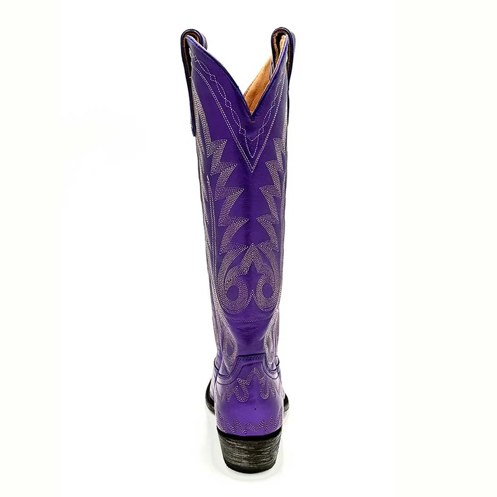 Mid Calf Snip Toe Embroidered Metallic Purple Cowgirl Boots for Women