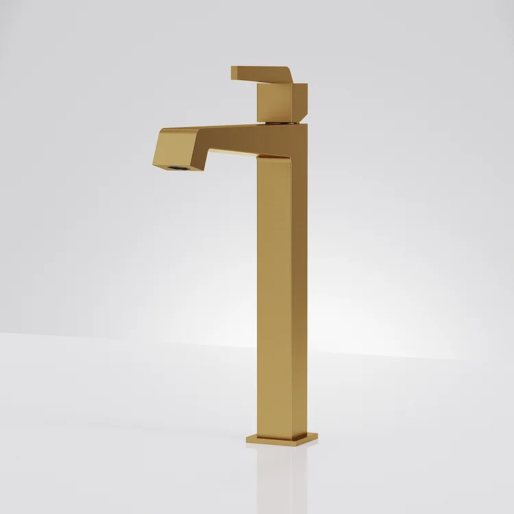 EVERSTEIN Modern Square Tall Vessel Sink Faucet in Brushed Gold 