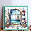 Window And Lighthouse-11CT Stamped Cross Stitch 40*40cm/15.75*15.75in tapestrymarket