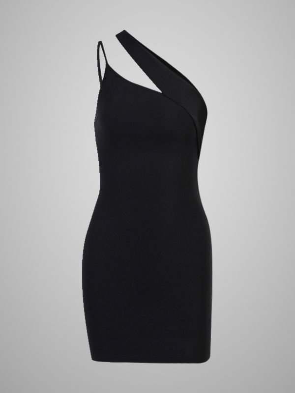 Elegant Cutout Black One Shoulder Bodycon Dress