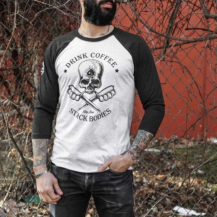 Round Neck Splicing Printed Long-sleeve
