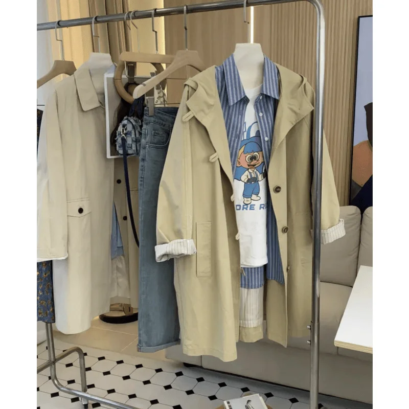 Toloer 2024 New Korean Khaki Long Trench Coat Female Early Spring And Autumn Small Senior Sense Good-Looking-Outfit Ideas