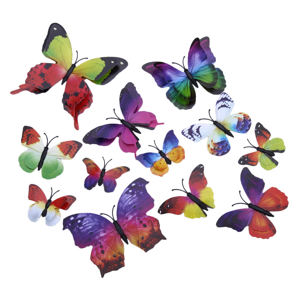 

12pcs 3D PVC Wall Stickers Butterflies Fridge Poster Wall Kids Room Decor, Rainbow, 501 Original