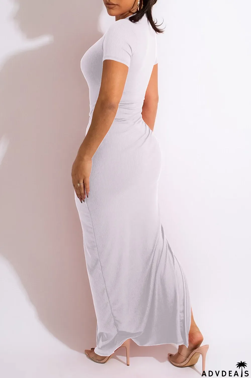 Coffee Casual Solid Patchwork Draw String Slit O Neck Straight Dresses