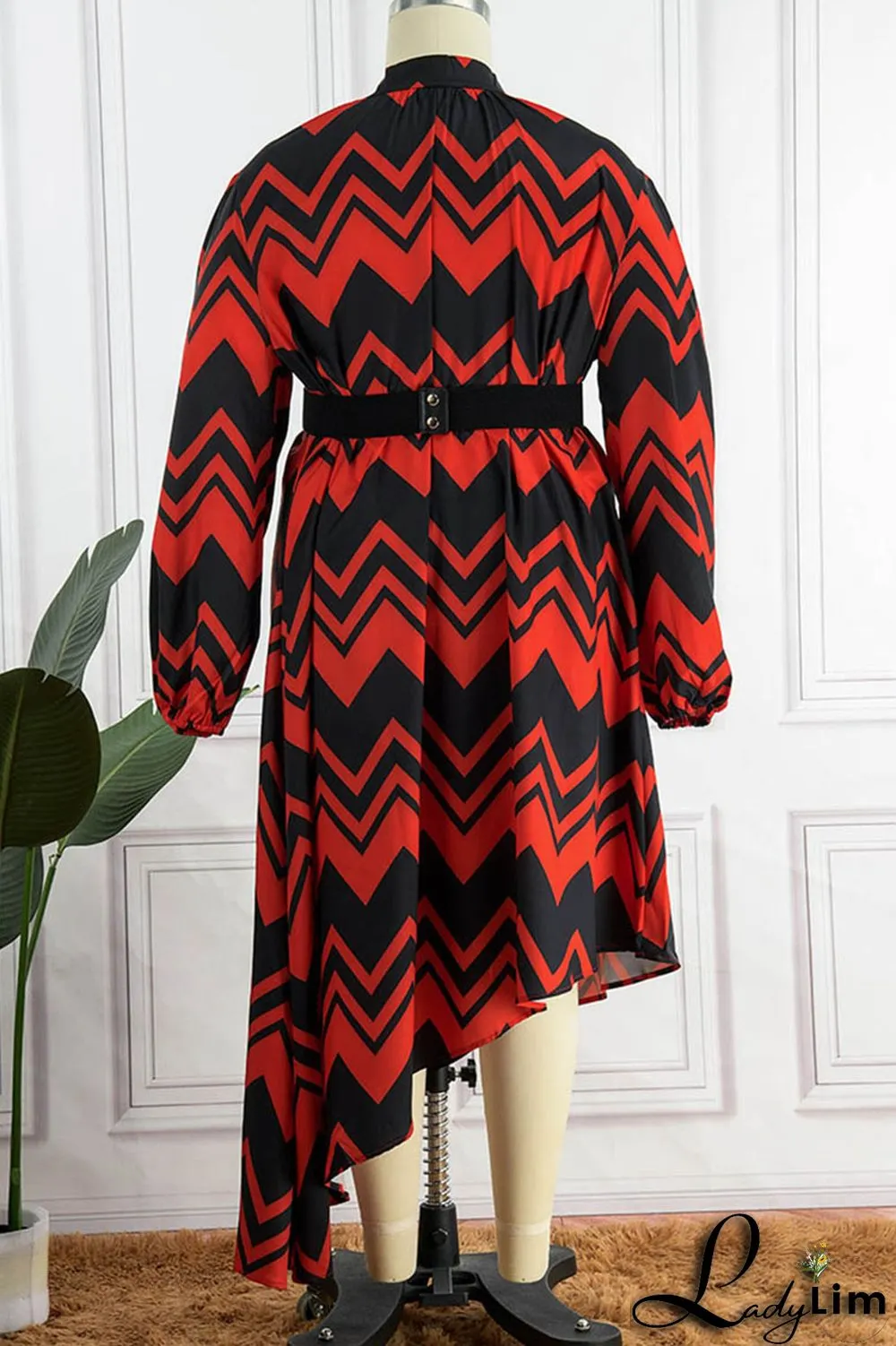 Yellow Casual Print Patchwork With Belt O Neck Irregular Dress Plus Size Dresses