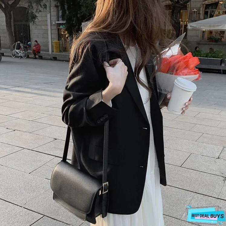 New Pockets Formal Jackets Vintage Fashionable Office Lady Elegant Outerwear Autumn Winter
