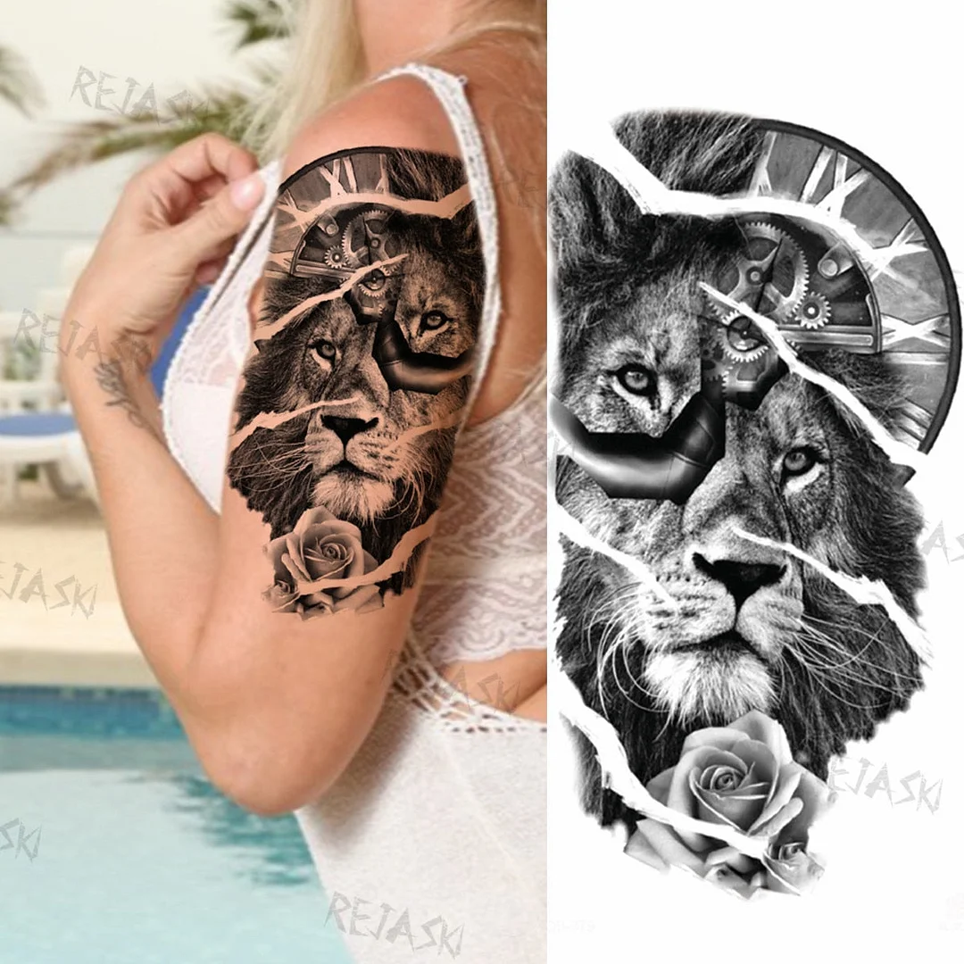 Gangster Wolf Temporary Tattoo For Women Men Death Skull Fake Tattoos Sticker DIY Harajuku Mermaid Waterproof Tatoo Body Art Arm