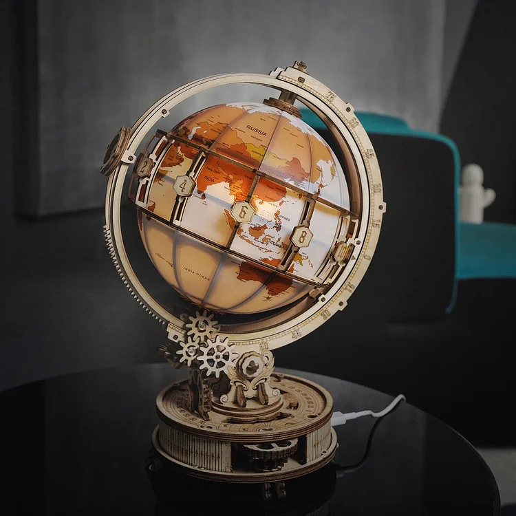 ROKR Globe Lumineux À LED Puzzle 3D Bois