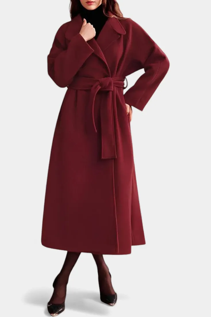 Structured Belted Coat with Notched Collar