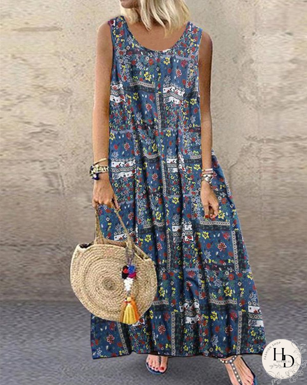 Bohemian Print Sleeveless Summer Plus Size Maxi Dress