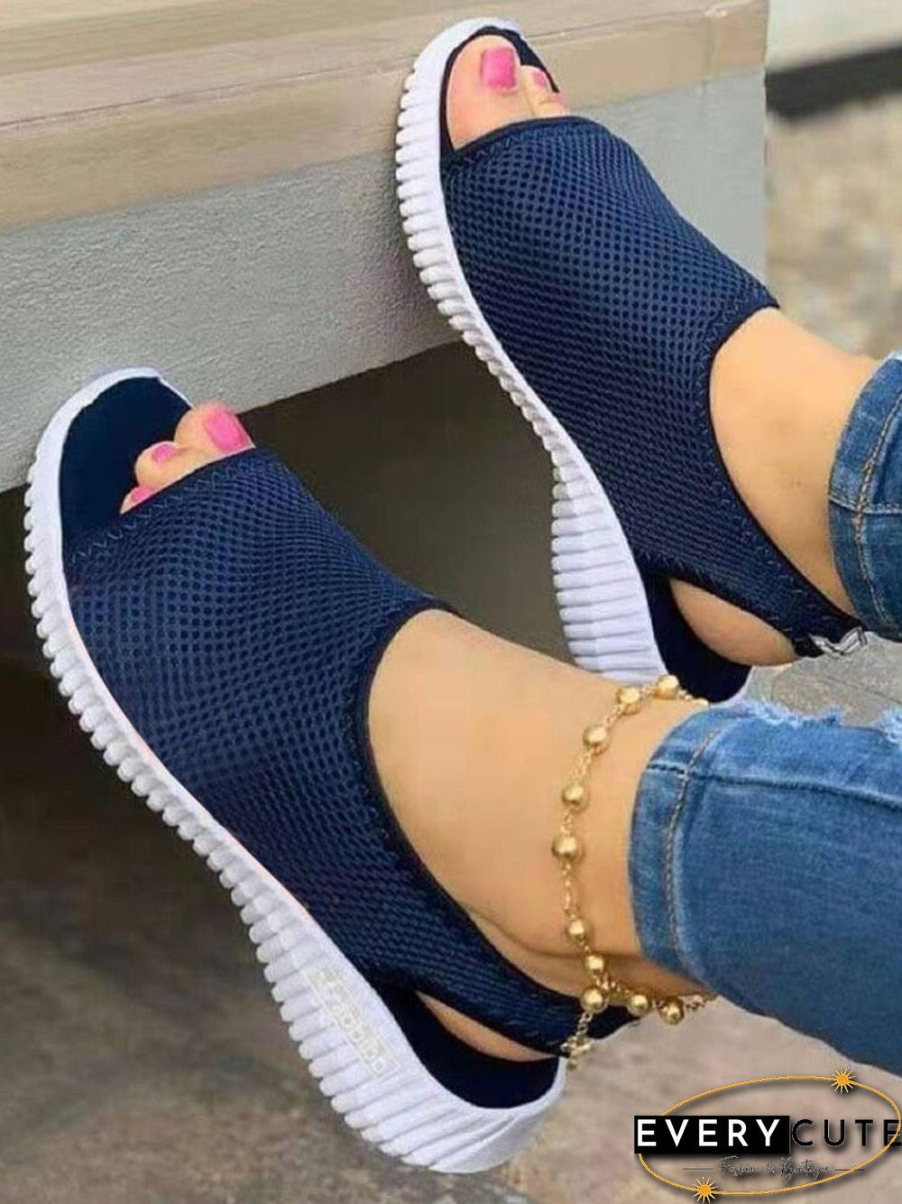 Women Summer Shoes Mesh Fish Platform Sandals Women'S Closed Toe Wedge Sandals Ladies Light Casual Shoes Zapatillas Muje