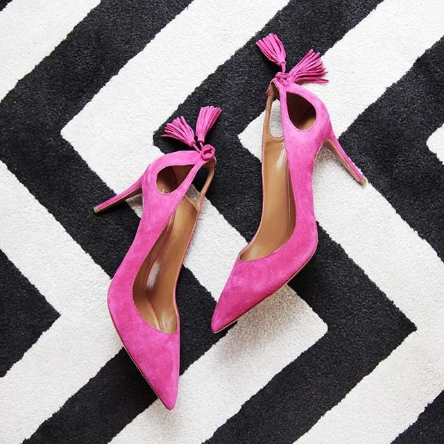 Magenta Red Tassel Pointy Toe Stiletto Pumps Vdcoo