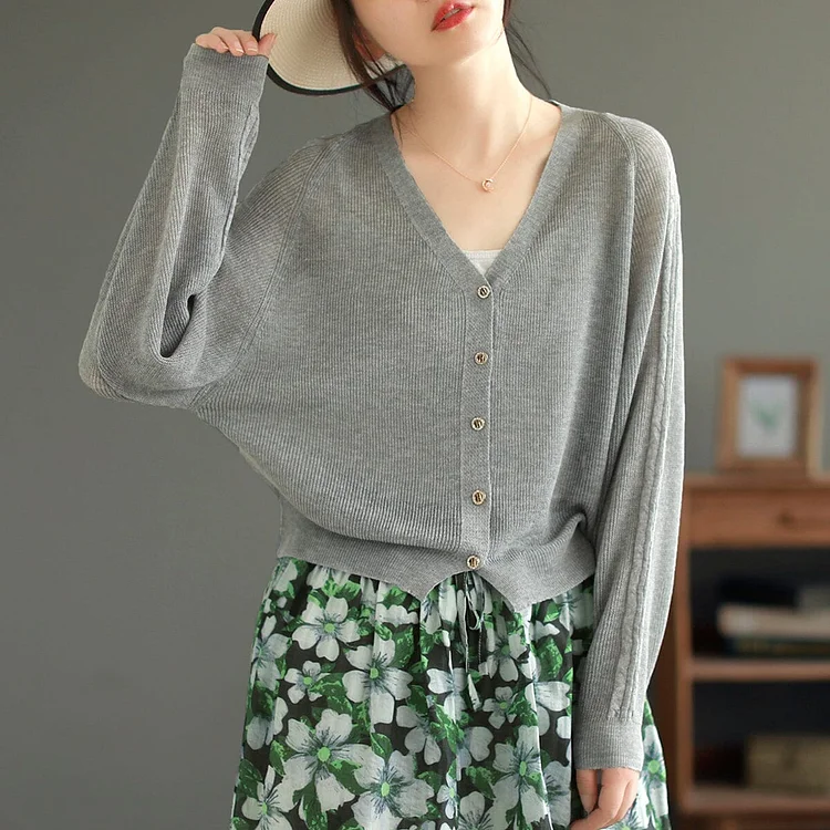 Spring Summer V-Neck Thin Linen Knitted Cardigan