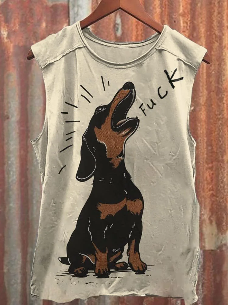 Men's Dachshund Dog Barking Print Casual Tank Top