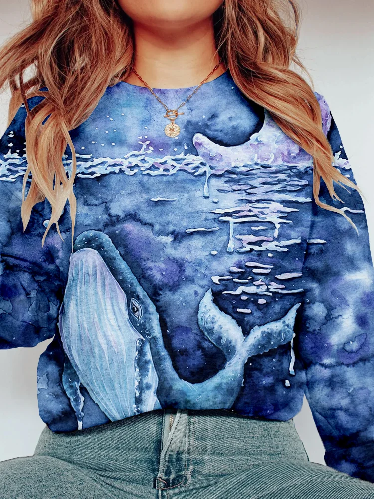 The Whale Art Painting Vintage Comfy Sweatshirt