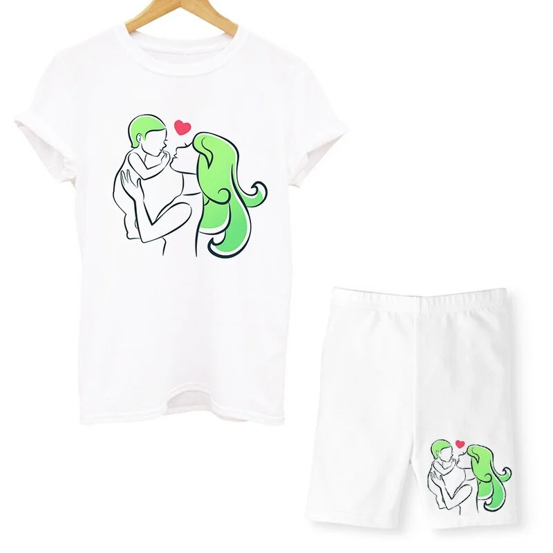 Women Two Piece Set Super Mom Tshirts & Shorts Set Summer Short Sleeve Jogging Biker Shorts Sexy Outfit For Woman Track Suit