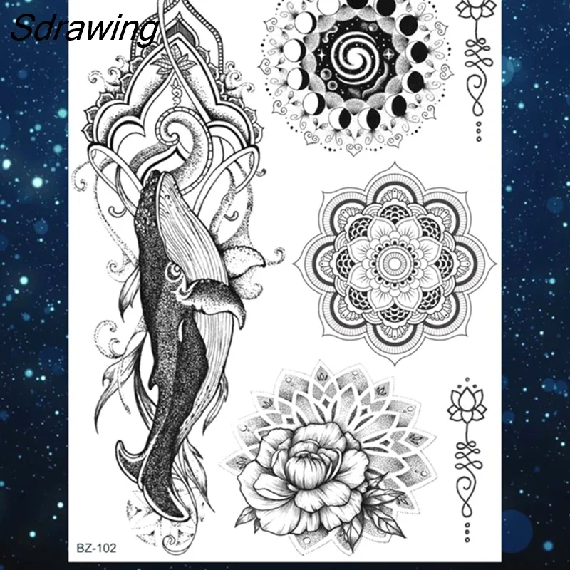 Sdrawing Henna Temporary Tattoos For Women Girls Feather Butterfly DreamCatcher Fake Gem Tattoo Sticker Chest Arm Tatoos Tribal 328-1