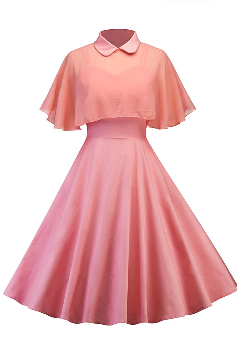 1950s Pink Retro Cami Shawl Set Solid Midi Dress