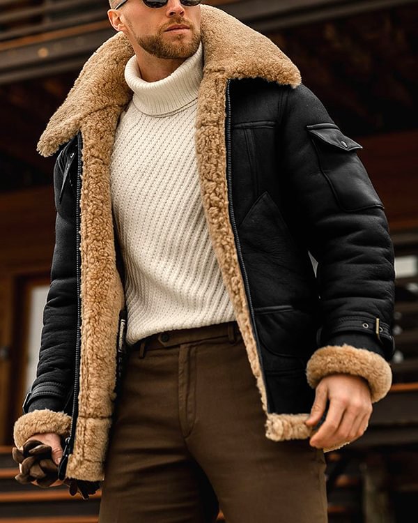 Men's Fur Thickened Mid-length Coat