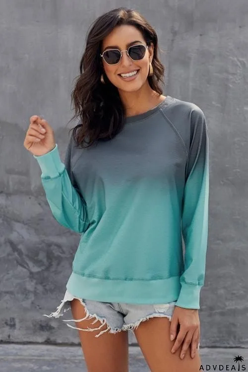 Blue Gray Ombre Crewneck Long Sleeve Sweatshirt