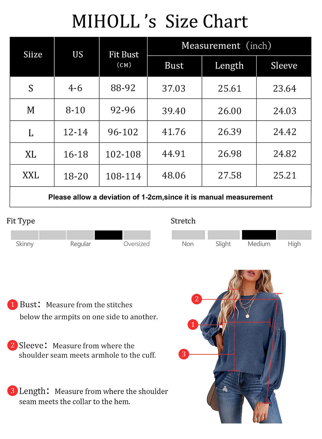 MIHOLL Womens Long Sleeve Top Crew Neck Ruffle Lantern Sleeve Casual Loose Blouse T Shirts