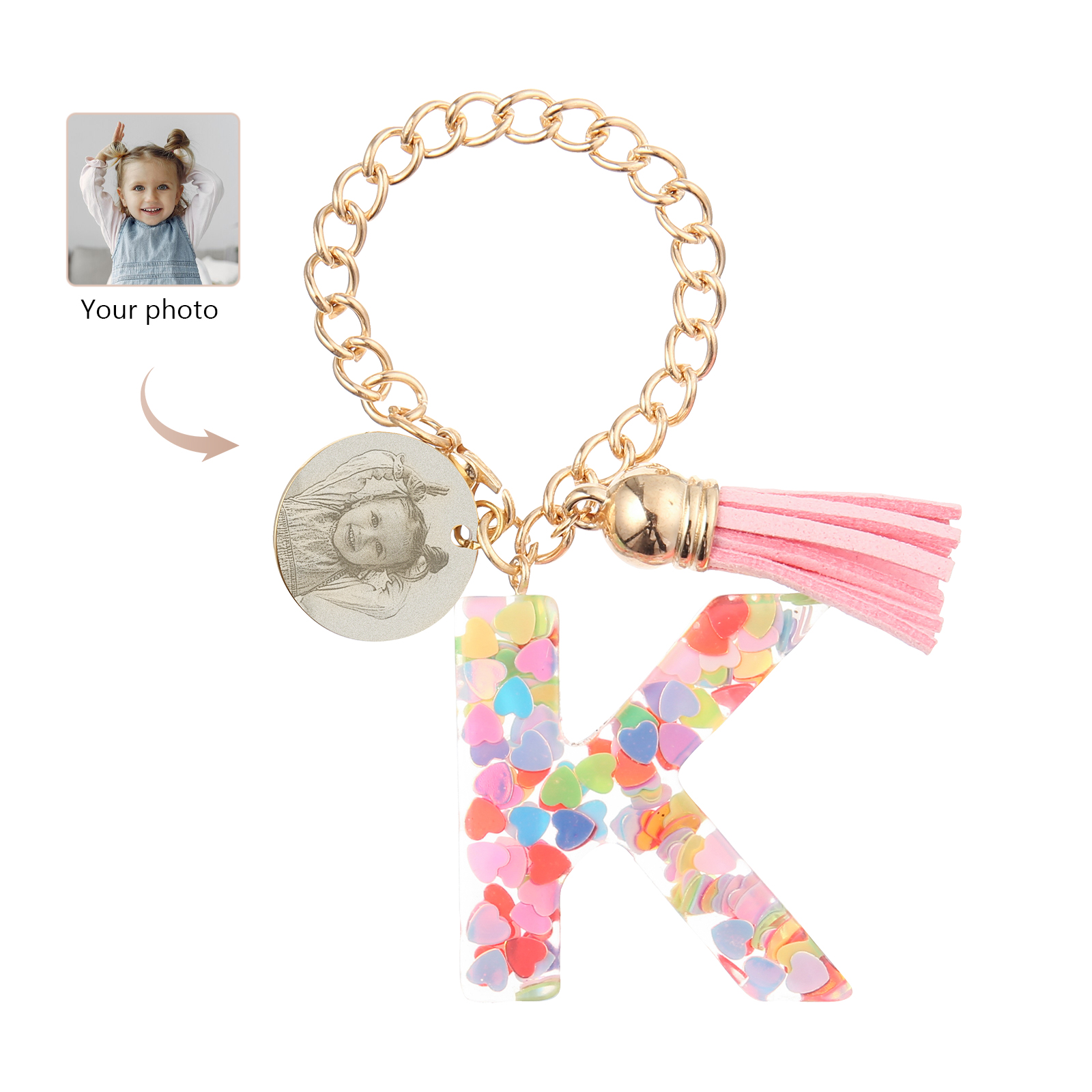 Personalised 26 Letters Pendant Custom 1 Photo Hanging Ornament Back-to-School Gift for Girls-Jessemade AU