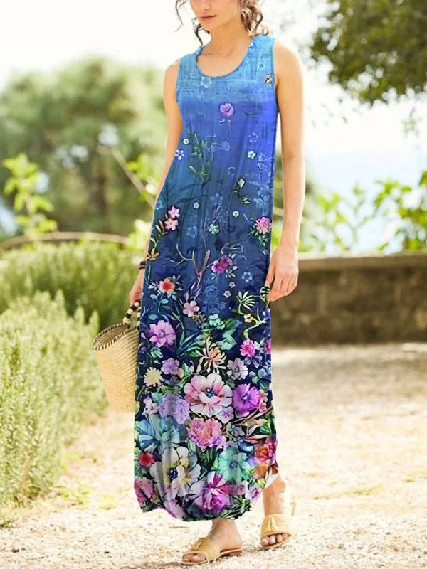 Women Floral Printed Loose Mixi Dress