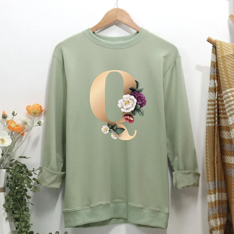 26 Flower Letters Q Women Casual Sweatshirt-0020162