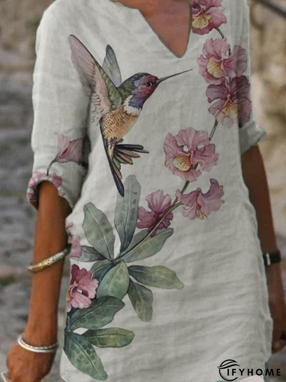 Half Sleeve V Neck Casual Floral-print Top | IFYHOME