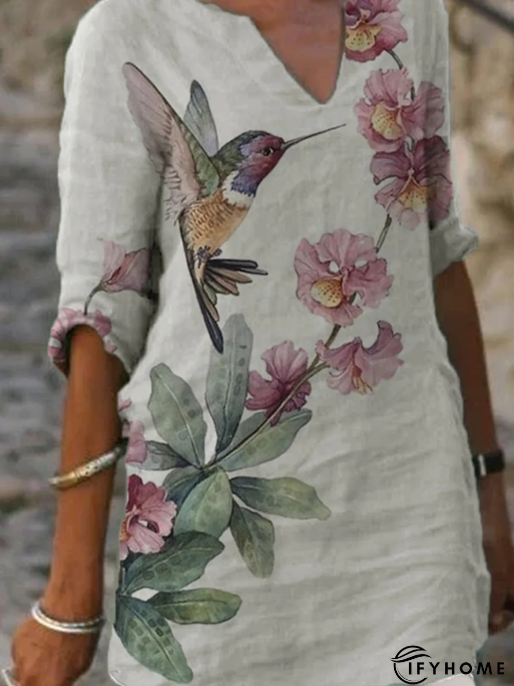 Half Sleeve V Neck Casual Floral-print Top | IFYHOME