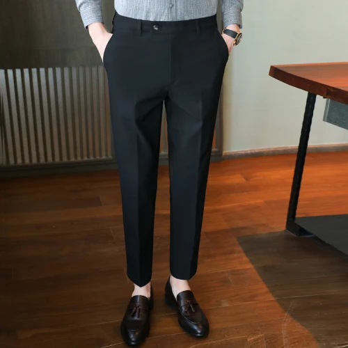 Bonusbuk 28-44 Brand Boutique Fashion Pure Color Men's Casual Business Office Official Suit Pants Groom Wedding Dress Party Suit Trousers