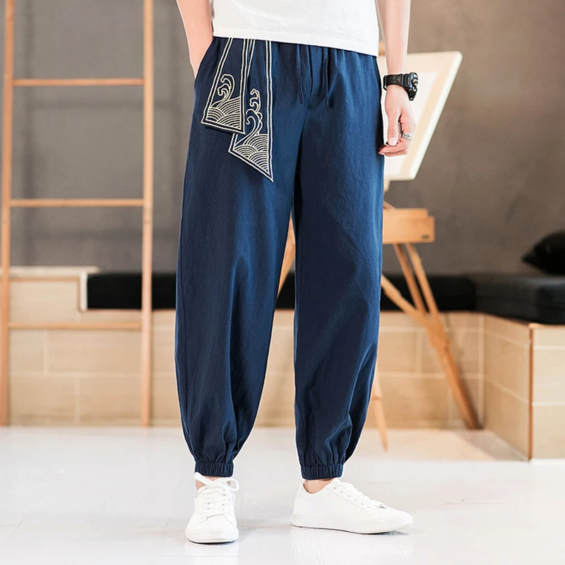 2025 Men Chinese Style Embroidery Dragon Kung Fu Harem Pants Man Japanese Fashion Sports Casual Trousers Dance Streetwear Pants