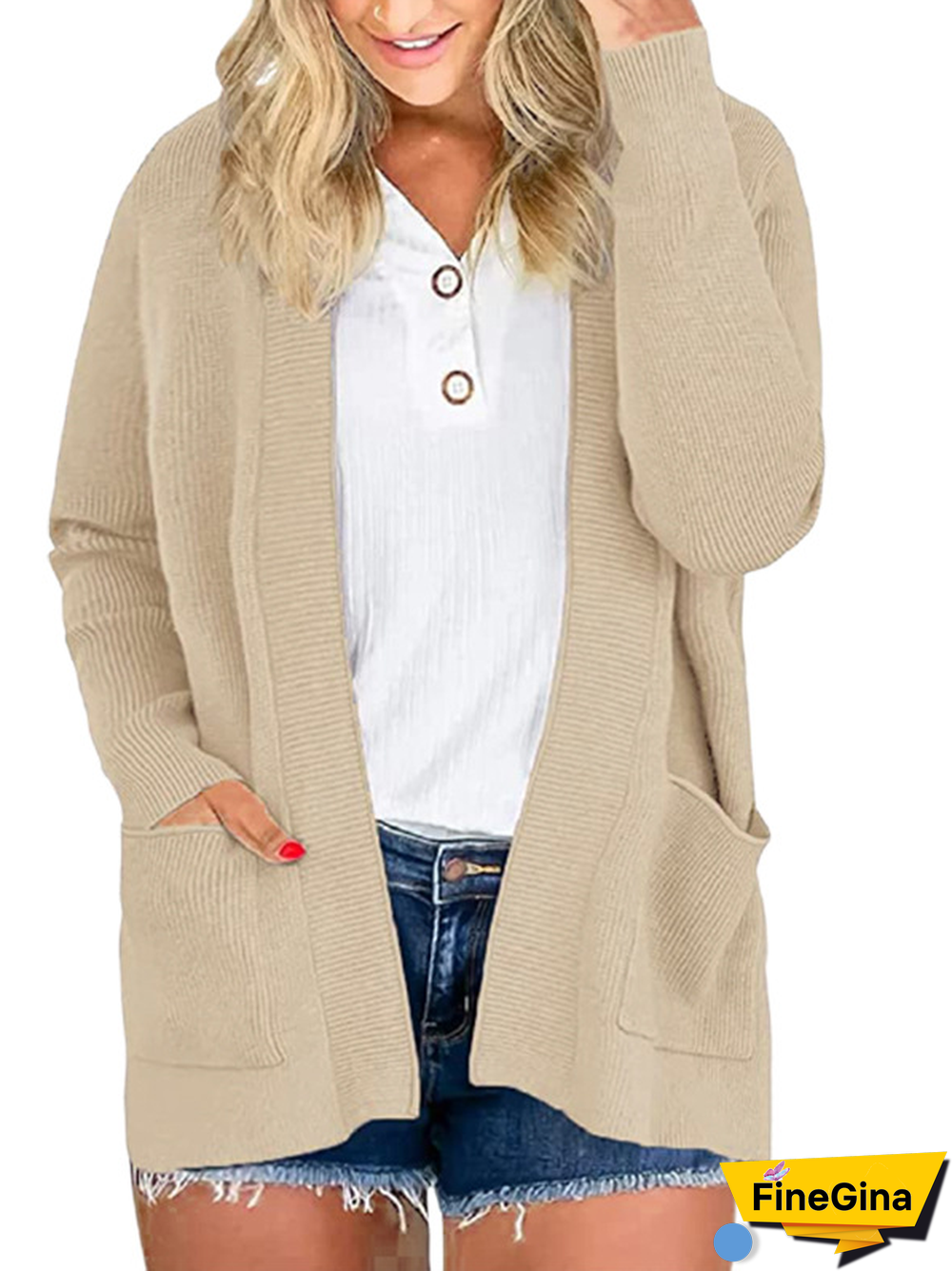 Pockets Acrylic Collarless Sweater