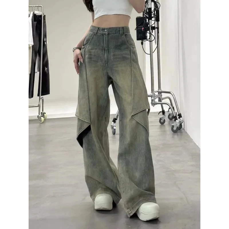 Nncharge Retro High Waist Straight Jeans Hip-hop Pants 2024 Autumn Women's Casual Y2K Grunge High Street Style Denim Trouser