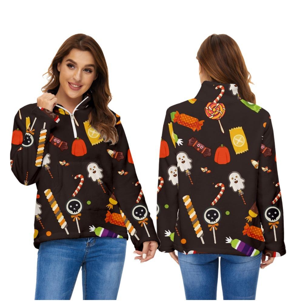  thdmladies Halloween Themed Printed Plush Women's Sweater thedmladies