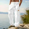 Men's Cotton Linen Cargo Pants 2026 Multi Pocket Loose Wide Leg Lightweight Four Seasons Casual