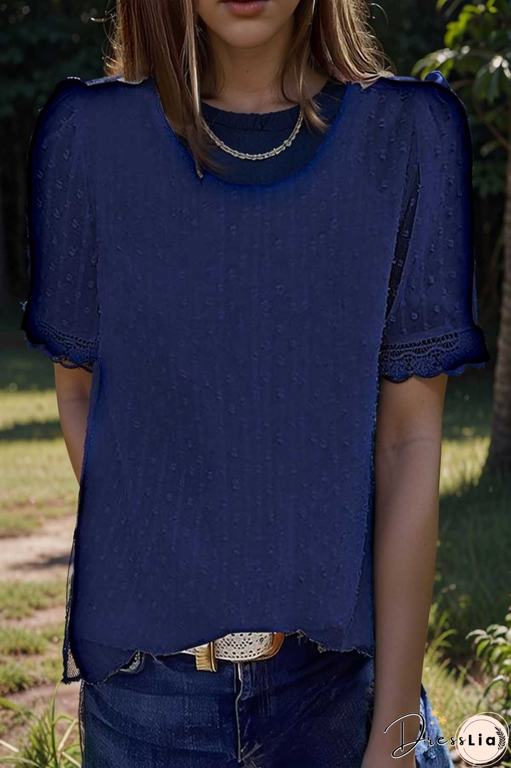 solid chiffon round neck short sleeve top