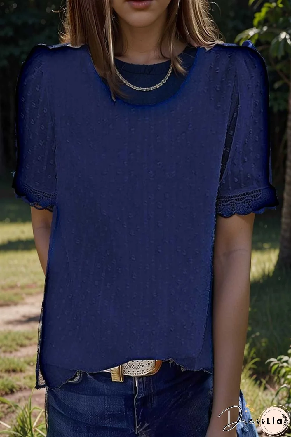 solid chiffon round neck short sleeve top