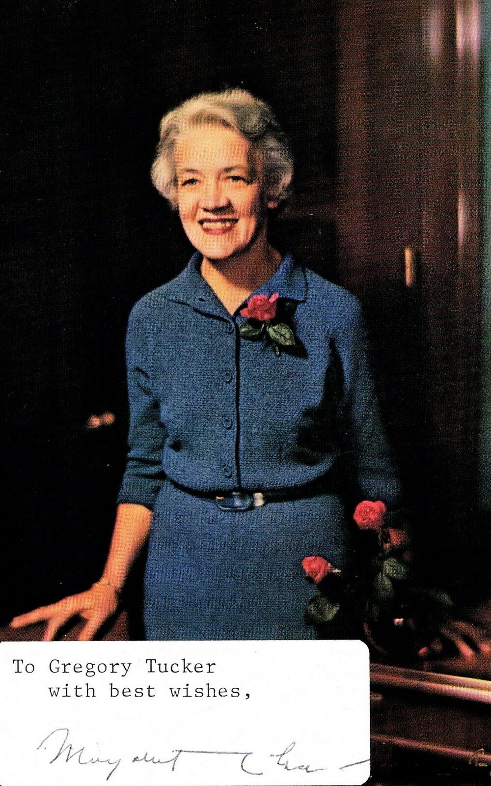 TO GREG - Margaret Chase Smith Signed Autographed Senator Postcard Photo Poster painting or Cut