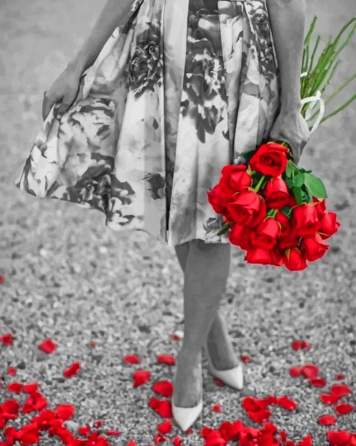 

Black And White Woman With Red Flowers – Paint By Numbers - 40*50CM, 501 Original