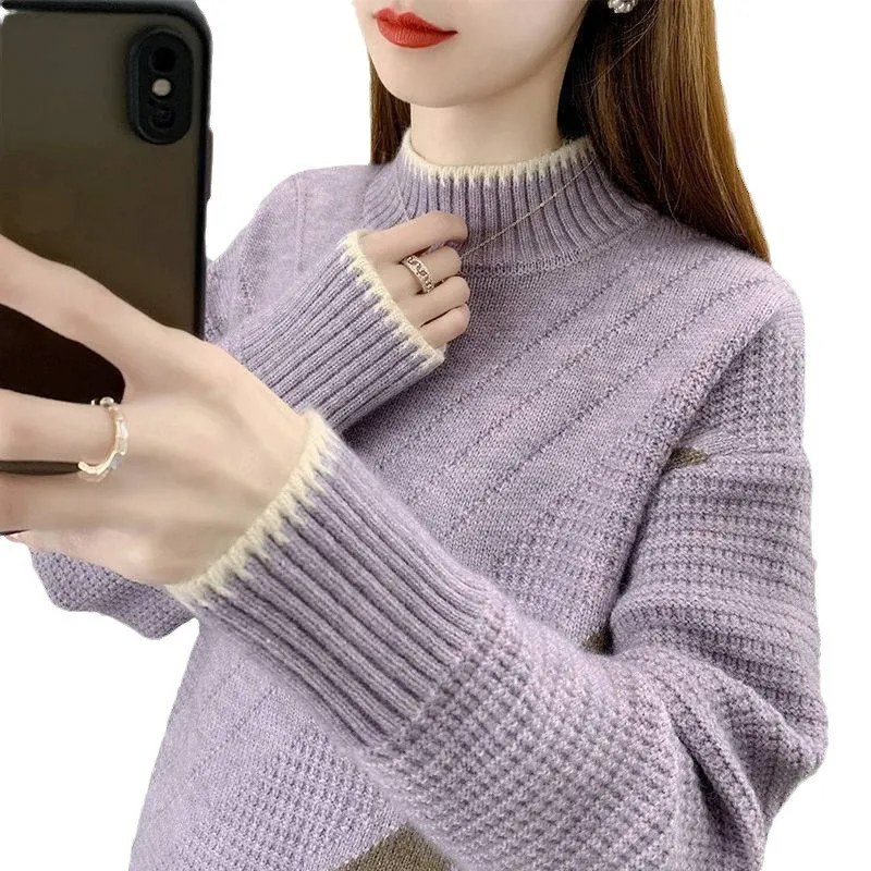 Churchf Churchf Autumn And Winter New Half Turtleneck Sweater Female Cover Thick Warm And Loose Outside Wear Matching Color Inside The Base Shirt Female