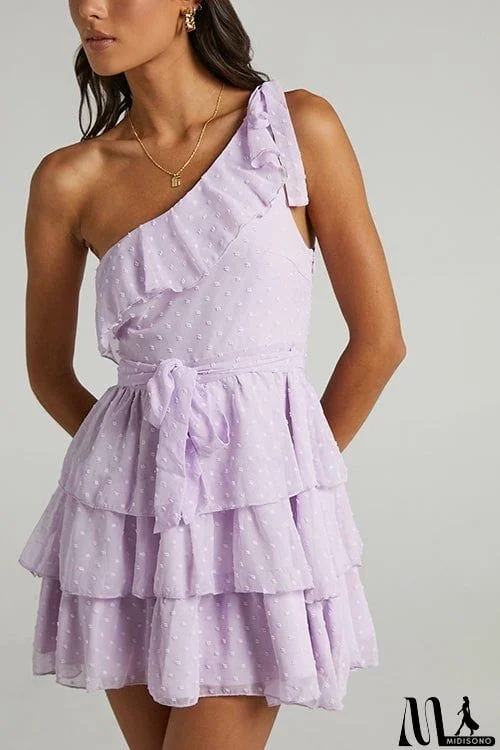 MidiSono - Bow Tie One Shoulder Bleted Tiered Dress