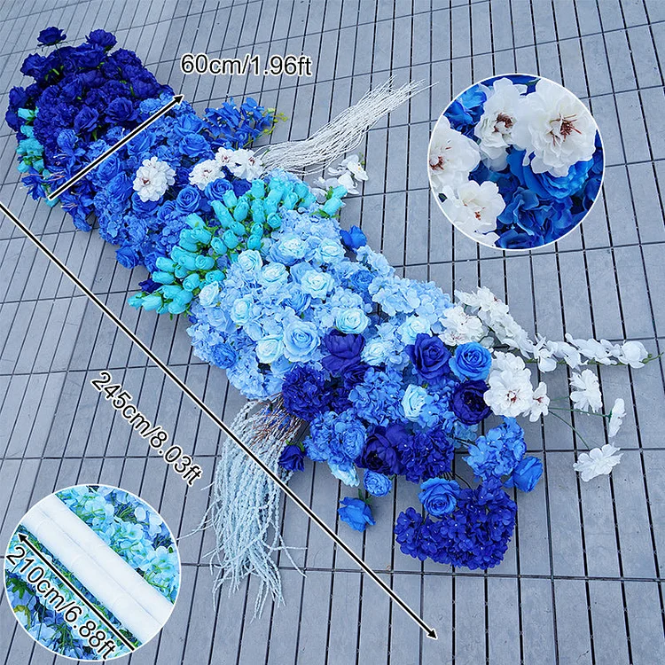 A8727 Blue Rose Wisteria Flower Row Arrangement Decor Wedding Backdrop Frame