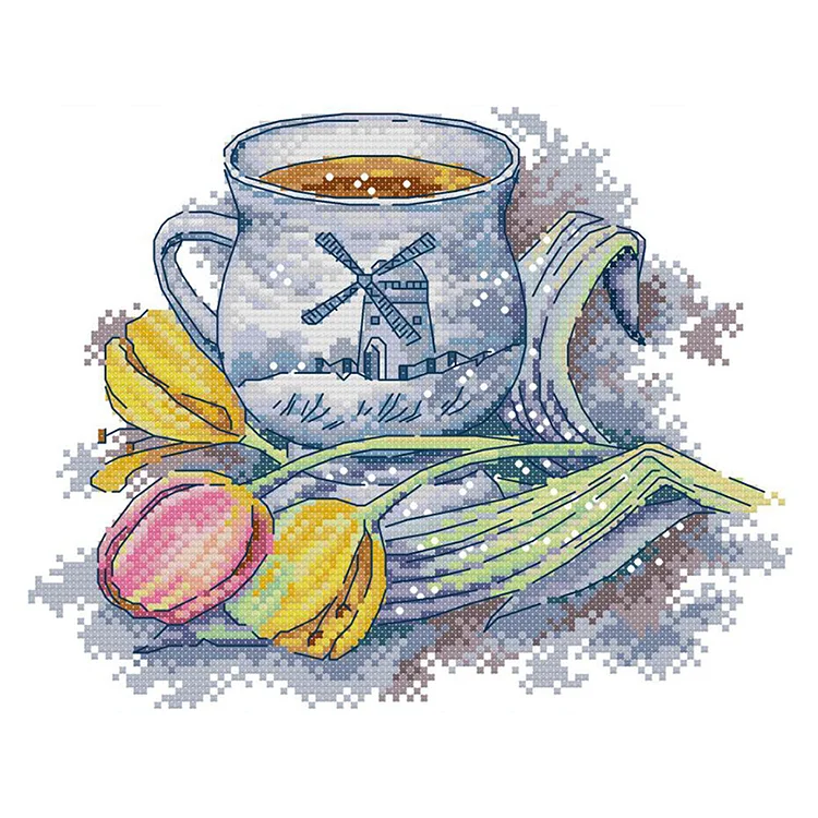 Holland Teacup 14CT Printed Cross Stitch Kits (27*21CM) fgoby