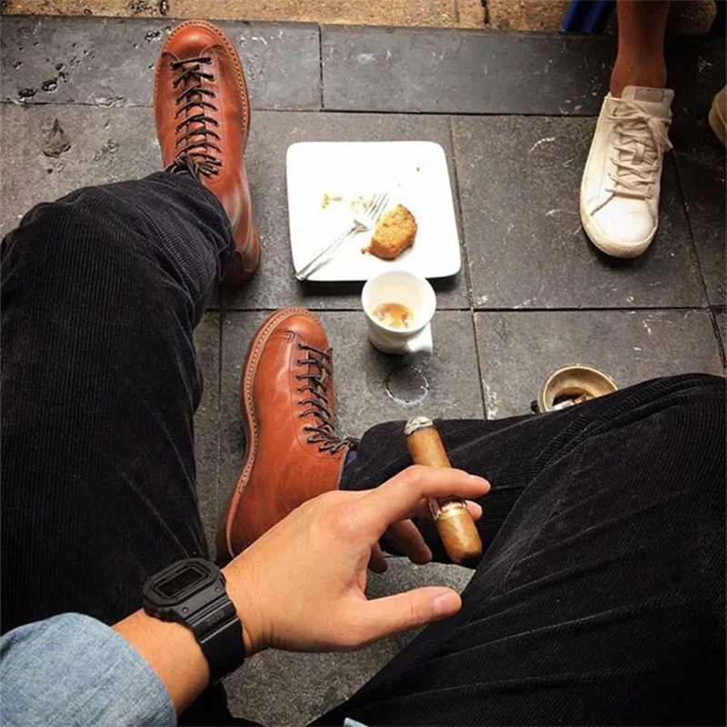 Men's Retro Round Head Rubbing Lace-up Short Boots